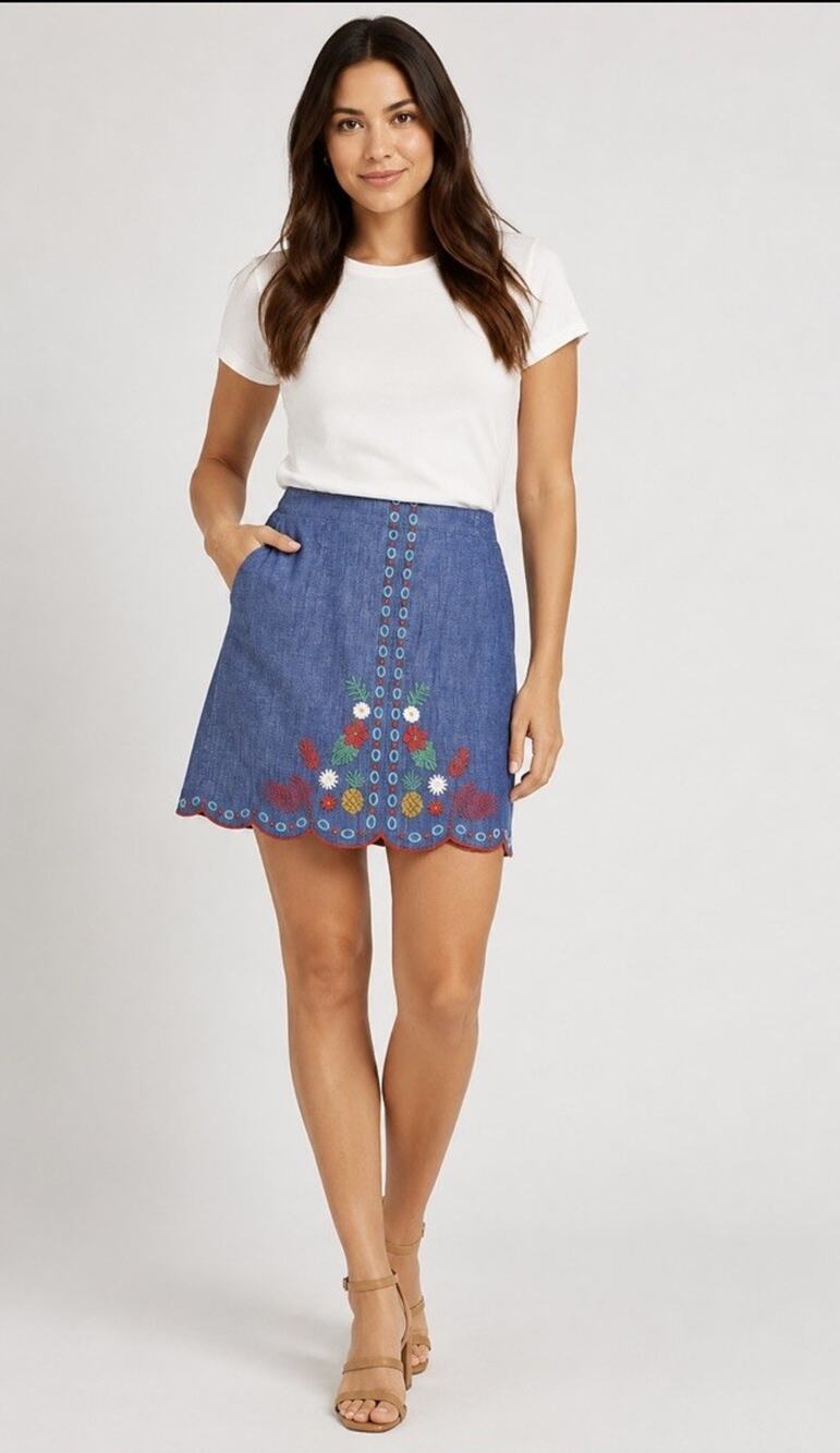 Talbots Womens Embroidered A-line Floral Skirt Petite Sz OP Lightweight Artsy